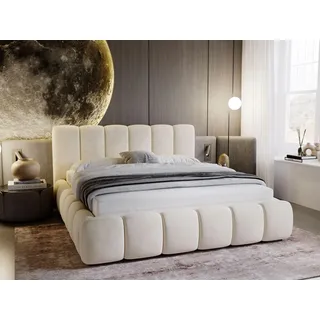GRAINGOLD Cloud Bett 200x200, Polsterbett ohne Bettkasten, Polsterbett mit Stauraum, Samt, mit Lattenrost, mit Kopfteil, ohne Matratze (Beige, 200x200)
