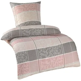 KH-Haushaltshandel Bettwäsche Seersucker Bettwäsche 135x200 +80x80cm, lachrose grau Karo, Seersucker, Streifen Ranken, bügelfrei, Microfaser, bügelfrei