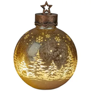 Formano LED Deko-Kugel Frosty Gold 35 cm Glaskugel in Ice-Optik Timer 6h / 18h beleuchtet - Batteriebetrieben - Herbst Winter Weihnachtsdeko für Tisch Regal Fensterbank