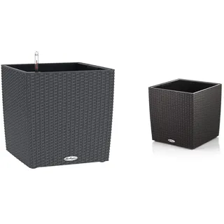 Lechuza "Cube Cottage 40" Pflanzgefäß mit ERD-Bewässerungs-System, Granit, 40 x 40 x 40 cm & Cube Cottage 30" Pflanzgefäß mit ERD-Bewässerungs-System, Granit, 30 x 30 x 30 cm