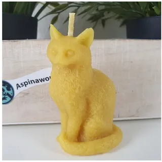 Aspinaworld Formkerze Katze Kerze in Fell Optik 8 cm – Kerze aus Bienenwachs gelb