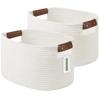 ECDYQXVU Aufbewahrungskörbe aus Baumwollseil, 38.1x25.4x22.9 cm, faltbare Aufbewahrungskörbe, dekorativer gewebter Korb, Würfel, Aufbewahrungs-Organizer für Kinderzimmer, Kosmetik, Bücher (weiß)