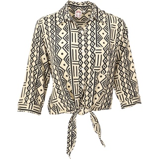 Guru-Shop Longbluse Boho Blusentop mit African Print, Bluse zum.. alternative Bekleidung beige|schwarz|weiß