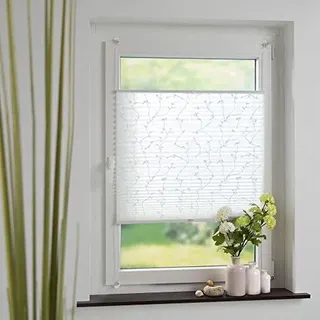 Plissee mit Blumenmotiv, verstellbare Klemmträger, ohne Bohren, einfache Montage am Fensterrahmen, Breite: 120 cm/Länge: 130 cm