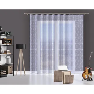 HAFT QBTEXTIL Gardine Jacquard Weiß Gardinenband Kräuselband 160 230 250 cm Muster symmetrisches Netz (160x250 cm)