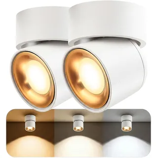 SSC-LUXon AYONA 2x Deckenlampe weiß gold schwenkbar IP54 - Spotlampe mit GU10 dimmbar LumiFLEX LED 6W 3 Lichtfarben - Indirekte Beleuchtung für Feuchträume