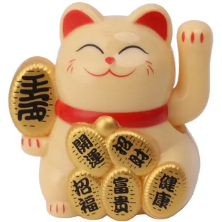 Mumusuki Winkekatze, Solarbetriebene Niedliche Glückskatze Maneki Neko Winkearm für Glück und Reichtum, Neko Winke Katze Chinesische für die Dekoration, Glücksbringer, Geschenke (Gelb)