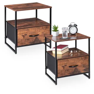 Relaxdays Nachtschrank Industrial 43,2 x 42,5 x 50 cm Braun/Schwarz