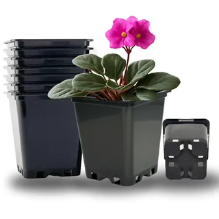 Cultonix Viereckiger Blumentopf 0,5L – 5er Set | Pflanztopf eckig Kunststoff, Anzuchttöpfe für Balkon & Terrasse, Blumentöpfe Indoor Outdoor, Einsatz für Pflanzkübel groß außen