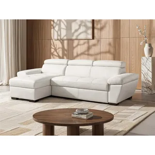 Ecksofa mit Schlaffunktion - Ecke Links - Leder - Weiß - JONOVA