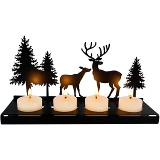 Kerzenhalter Adventskranz Schwarz für 4cm Teelicht, Kerzenständer Metall Modern, Adventskerzenhalter Ohne Dorn, Kerzentablett Eckig, Weihnachtsdeko Amerikanisch Vintage Kerzen Weihnachten Tisch Deko