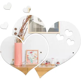 Coonoor 3D-Wandtattoo Spiegel Wandaufkleber 10 Stücke/2 Satz, 3D Kristall Doppel Liebe Herz (2 St), DIY Kunst Wandtattoos Für die Wand Wohnzimmer Schlafzimmer Büro silberfarben 28.7 cm x 22.5 cm
