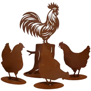 Ferrum Art Design Gartenfigur Edelrost Metall Rostoptik Gartendeko Figur Stecker Ferrum Hühnerleben