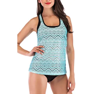 Laorchid Damen Tankini Zweiteiler Push Up Zweiteiliger Badeanzug gepolstert bademode high Waist Badeanzug Bikini Sportlich Hell Blau XXL - 44