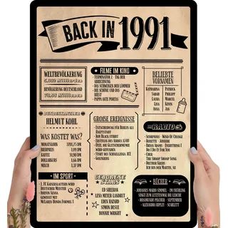 35 Geburtstag, Alte Zeitung Holzbild - Back in 1991 Vintage - personalisierbar zum Hinstellen/Aufhängen opt. beleuchtet, 35ter Geburtstag, 35 Geburtstag Frau & Mann, Jahr 1991 - persönliches Geschenk