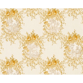 Casa Padrino Barock Vliestapete Beige / Gold - Barockstil Wohnzimmer Tapete mit elegantem Blumenmuster - Barock Deko Accessoires