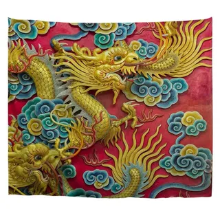 A.Monamour Wandteppiche Alten Asiatischen Chinesischen Goldenen Drachen Fengshui Glück Totem Hintergrund Stoff Wandteppich Wandbehang Vorhang Für Schlafzimmer Wohnzimmer Schlafsaal 153x130cm