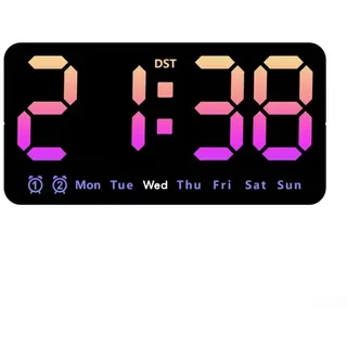 LED-Digitalwanduhr mit Nachtlicht, automatischer Dimmfunktion, 12/24-Stunden-Format, kleine, leise Wanduhr für Wohnzimmer, Schlafzimmer, Klassenzimmer, Landhaus(bunt)