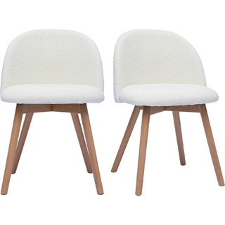 Skandinavische Stühle aus Stoff mit Bouclé-Wolleffekt und hellem Massivholz (2er-Set) CELESTE
