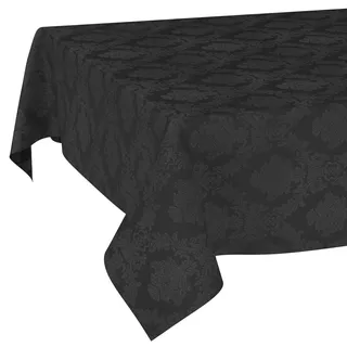 Stoff Tischdecke Textil Tischwäsche Tischtuch Baumwolle Polyester abwaschbar Uni Ornament Damast Jacquard Gewebe waschbar Barock Schwarz 120x140cm Schnittkante