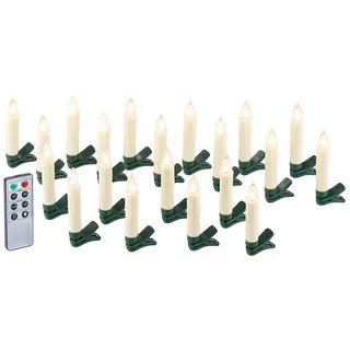 Lunartec LED Weihnachtsbaumkerzen: 20er-Set LED-Weihnachtsbaum-Kerzen mit IR-Fernbedienung, Timer, weiß (Kerzen Tannenbaum, Elektrische Weihnachtsbaum, Baum)