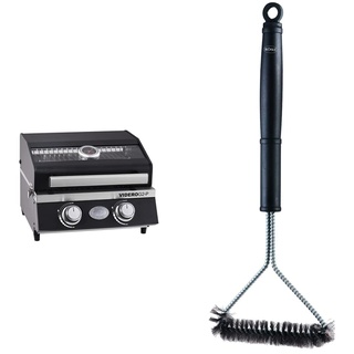 RÖSLE Gasgrill BBQ-Portable VIDERO G2-P & Grillrost-Reinigungsbürste, Hochwertige Grillbürste für Grillroste aus Edelstahl, Chrom und Emaille, Stahlborsten, Länge 43 cm
