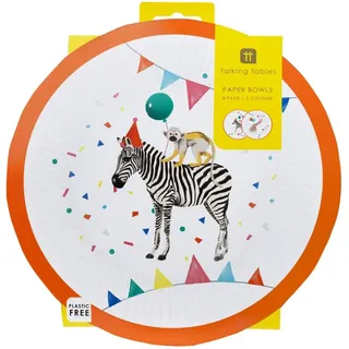 Talking Tables Papierschalen mit Safari-Tiermotiven für Mädchen und Jungen, Geburtstagsparty, Babyparty, Dschungel, Zoo, Madagaskar, umweltfreundlich, recycelbar, Einweg-Partygeschirr für Kinder, 8