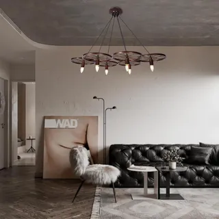 Retro Wagenrad Hängelampe Metall Kronleuchter 6 Rad Wohnzimmer Deckenleuchte Pendelleuchte E27 Lampenhalter Lampe Licht Eu-stecker Keine Glühbirne