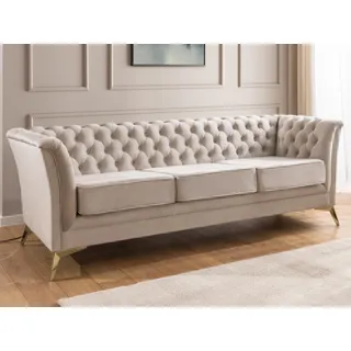 s-style möbel Chesterfield Couch Samt 3-Sitzer Beige
