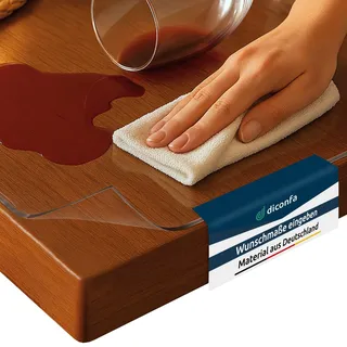 diconfa Tischfolie glasklar 2mm - FREI WÄHLEN: Länge, Breite, Eckenform - Kante 45° - transparente Tischauflage Folie Made IN Germany durchsichtige Tischdecke (10 bis 20cm x 10 bis 20 cm)