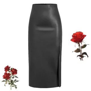 WXDTW Lange Lederröcke für Damen, Winter, lang, schwarz, Lederrock mit hoher Taille, Schlitz, Kunstleder, sexy A-Linie, figurbetonte Röcke, Schwarz , L - L