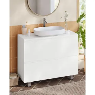 KIMENICH Waschbeckenunterschrank, Badezimmerschrank mit 2 Große Schubladen, Unterschrank Waschbecken mit Füßen, 80 x 30 x 61 cm, Weiß - Weiß