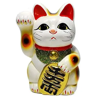 Made in Japan Glückskatze 16,3 cm Tokoname Porzellan weiß Maneki Neko rechte Hand