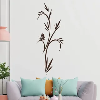 kleiner Schmetterling - Pflanze - Bambus Wandtattoo in 6 Größen - Wandaufkleber Wall Sticker - Dekoration, Küche, Wohnzimmer, Schlafzimmer, Badezimmer