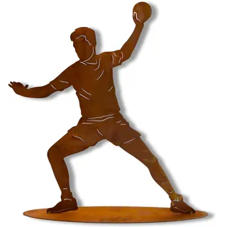 Rostikal Handballspieler Deko Figur aus Metall – Edelrost Skulptur wetterfest, mit Liebe handgefertigt Pokal für Handballer und Handball Fans