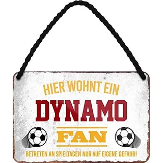 Blechschilder HIER WOHNT EIN Dynamo Fan Hängeschild für Fußball Begeisterte Deko Artikel Schild Geschenkidee 18x12 cm