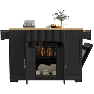 Okwish Kücheninsel Schwarz Holzwerkstoff, 120x92x50 cm, Küchen, Küchenmöbel, Kücheninseln
