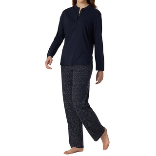 Schiesser Damen Schlafanzug Set lang Baumwolle Modal-Nightwear Pyjamaset, Nachtblau_180117, 50