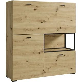 byLIVING Sekretär Frame, klappbarer Schreibtisch, Artisan Eiche-Optik | Klappbarer Schreibtisch mit Kabelkanal, BxHxT 120x127x40 cm, Artisan EichecOptik mit schwarzem Metallgestell fürs Homeoffice