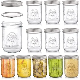 Tebery 12 Stück Mason Jars 16oz Einmachgläser mit Deckel, Vorratsgläser für Marmelade, Honig, Hochzeitsgeschenke, Babynahrung