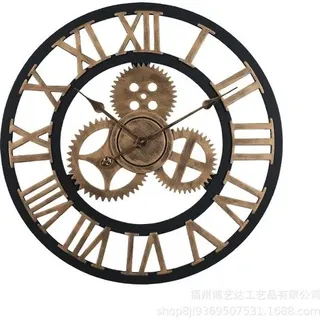 Wanduhr, Zahnräder, Gold, Riesig, Industrieholz, 45 Cm, Quarz, Wandpendel