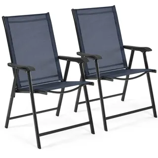 Yaheetech 2er Set Gartenstühle Hochlehner Klappstühle Terrassenstühle mit Rückenlehne&Armlehnen Klappbare Outdoor-Stühle Essstühle bis 150kg ... - Blau