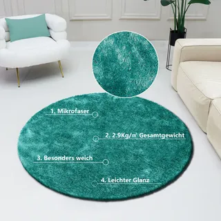 Bruno Banani Hochflor-Teppich BRUNO BANANI "Dana Teppich, Kundenliebling" Gr. 9, blau (petrol), H:30mm Ø:140cm, Kunstfaser, Teppiche, unifarben, Mikrofaser Teppiche, Wohnzimmer, Schlafzimmer, Esszimmer
