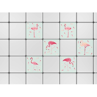 PLAGE Fliesen Sticker - Flamingo 1, Vinyl, Rosa, 15 x 0.1 x 15 cm, 1 Einheiten