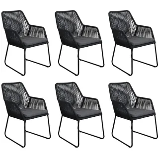 Mona Gartenstuhl Rope 6er Set - Schwarz - mit Armlehnen & Rückenlehne - Inklusive Sitzkissen - Aluminium Bein - Skandinavisches Design