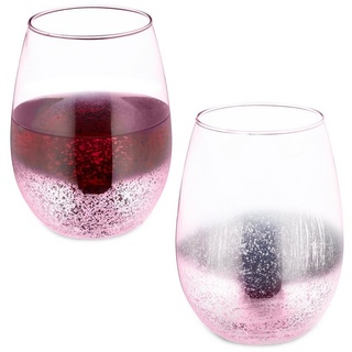 relaxdays Weinglas Weingläser ohne Stiel 2er Set rosa, Glas rosa|silberfarben