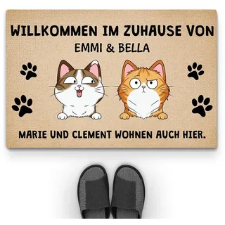 Geschenke Mall Personalisierte Fußmatte Herzlich Willkommen Bei, Fussmatte Mit Namen, fussmatte Katze, fussmatte Katzen personalisiert (1 Katze)