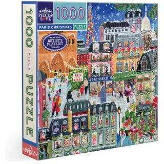 Eeboo Puzzle mit 1000 Teilen Weihnachten in Paris – Puzzle für Erwachsene, 1000 Teile, Weihnachtsszene im Schnee – Maße 58,5 cm x 58,5 cm