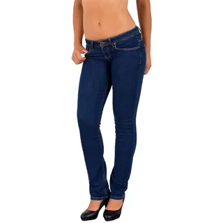 ESRA Damen Jeans Hose Hüftjeans Straight Fit Damen Jeanshose extra Tiefbund gerader Schnitt Low-Waist Jeans bis Übergröße G900 - 34
