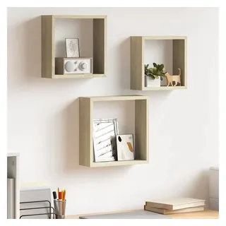 furnicato Regalwürfel 3er Set Wand-Würfelregale MDF Sonoma-Eiche 30x10x30 cm, 27x10x27 cm, Unsichtbare Wandhalterung für Deko-Regale mit 5 kg Belastbarkeit braun